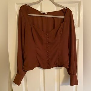 Abercrombie & Fitch Women's Long-Sleeve Button-Through V-Neck Top in Rust